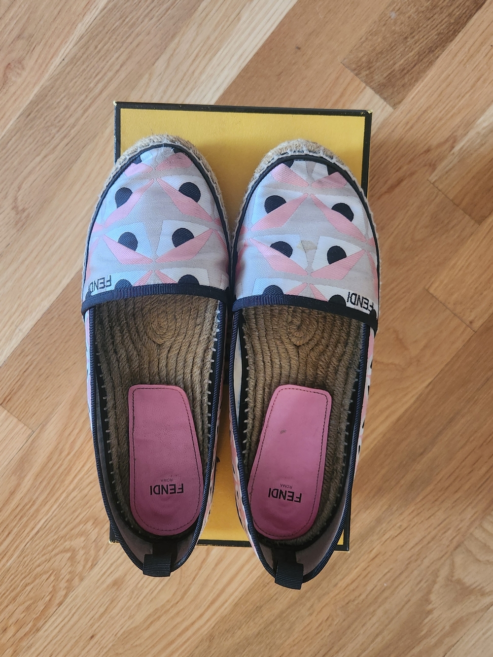 Fendi Pink Black Geometric Espadrille Flats